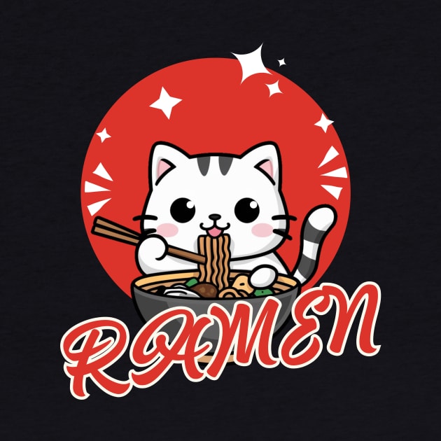 Cute Cat Eating Ramen by Montony